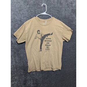 Vintage Chuck Norris Give Blood Or Need It T Shirt Graphic Tee Khaki Adult L